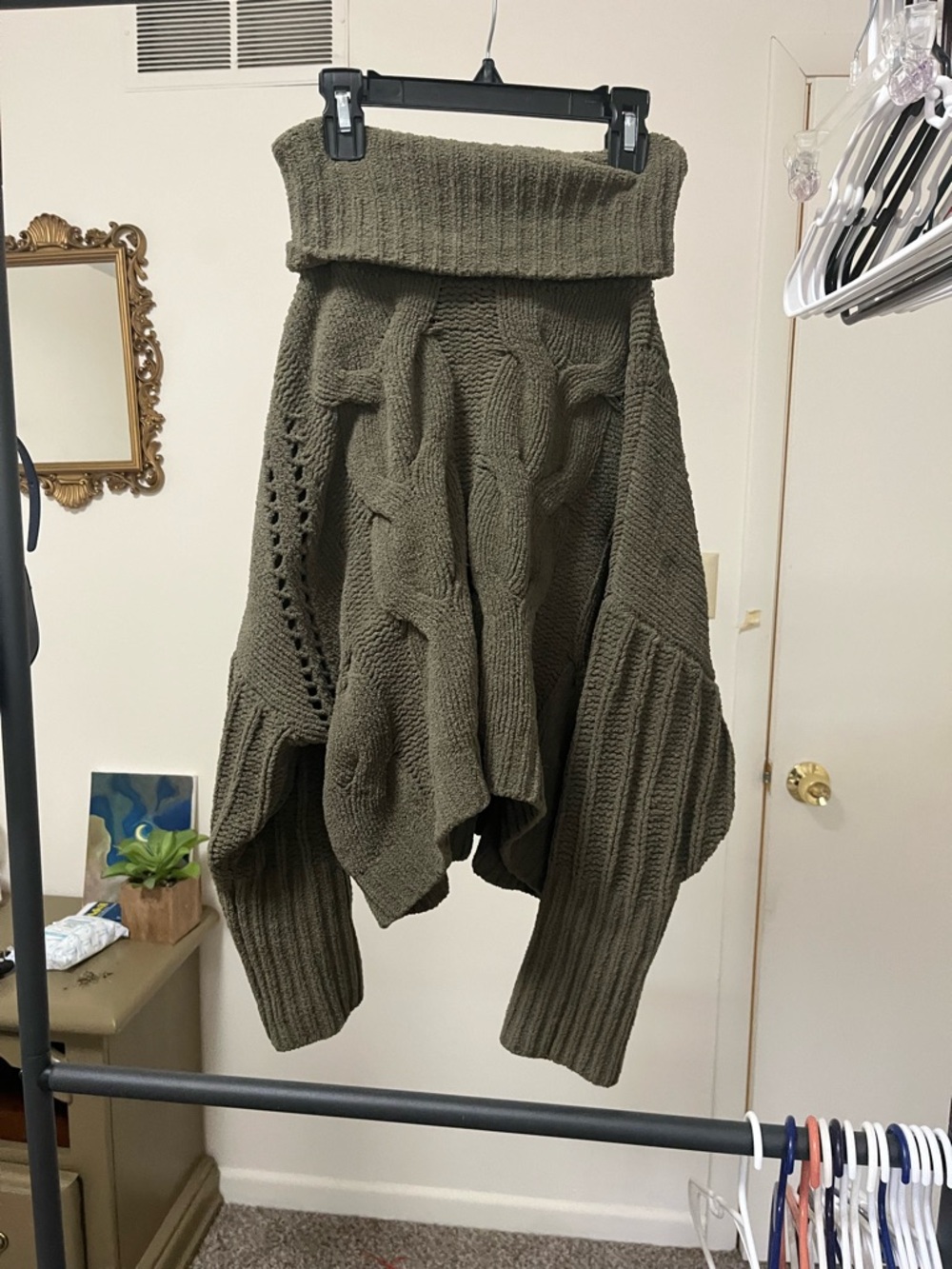 moon & madison Olive Green Cable Off-Shoulder Sweater